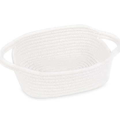 ABenkle Small Storage Basket, Mini Basket, Cute Tiny Cotton Rope Woven Baskets, Boho Decorative Toy Dog Cat Bin for Nursery, Bedroom, Spa, Empty Gift Baskets - XS, White