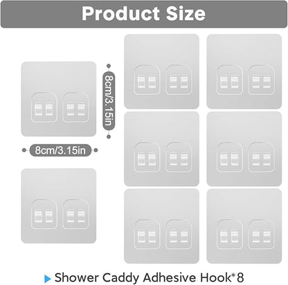8 Pack Shower Caddy Adhesive Replacement, Strong Adhesive Double Hooks for Shower Shelf, Waterproof Adhesive Hooks, No Drilling, for Bathroom Shelves, Kitchen Racks and Soap Holder