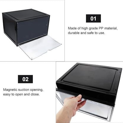 ARTIBETTER Basketball Shoes Storage Box with Side Magnetic Opening, Dustproof and Moisture-resistant Shoe Organizer Container, Black Sneaker Storage Case for Home Closet
