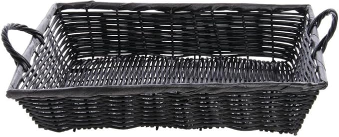 HUBERT Basket with Handles Black Wicker - 16" L x 11" W x 3" H
