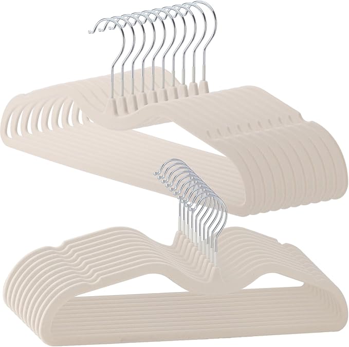 20 Pcs Velvet Short Neck Hangers for Closet - Flocked Space-Saving Hangers with 360° Swivel Hooks, Non-Skid Clothes Organizers for Shirts, Pants, Dresses