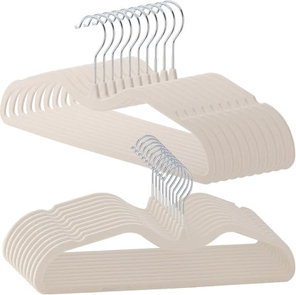 20 Pcs Velvet Short Neck Hangers for Closet - Flocked Space-Saving Hangers with 360° Swivel Hooks, Non-Skid Clothes Organizers for Shirts, Pants, Dresses