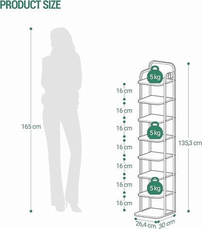 Hzuaneri 8 Tiers Vertical Shoe Rack, Narrow Shoe Tower, Tall Shoes Shelf with 2 Hooks, Adjustable Shelves, Corner Shoes Shelves for Small Spaces, Entryway, Living Room, White SR04313W