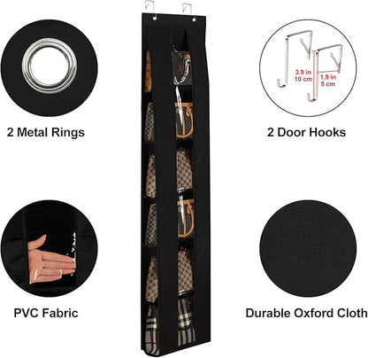 Lirex Over the Door Organizer, 2 Pack Handbag Storage with 6-Tier Space-Saving for Door or Closet, Handbag Hanger, Black