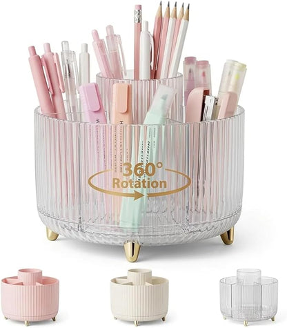 360 Degree Rotating Desktop Organizer,Makeup Brushes,Pencils,Desktop Stationery Storage Rotating Rack,Premium Plastic Organizer For Office,School And Home (Transparent color)