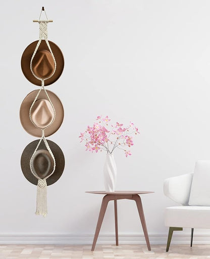 2 Pieces Hat Racks Hat Hangers for Wall, Bohemian Hat Organizer for Wall Hanging Hat Display, Hand Weaving Boho Hat Rack Decorative Cowboy Women Hat Holder for Wide Brim Bowler Fedoras