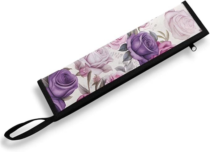 COEQINE Purple Rose Flower Utensil Holder Case for Home Work Outdoor Travel Accessories Fork Spoon Knife Organizer With Lid for Party Fashion Retro Style Floral Silverware Case