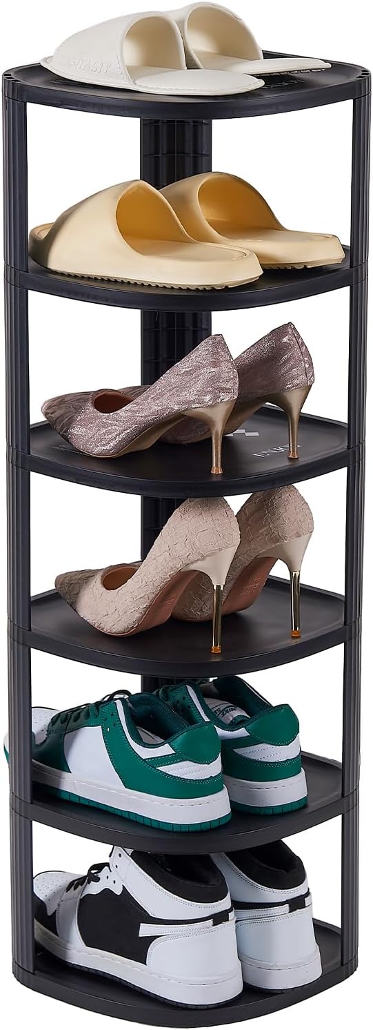 UFORU 6 Tier Vertical Shoe Rack,Corner Shoe Organizer for Entryway,Narrow Free Standing Shoe Organizer for Small Spaces,Tall Shoe Rock for Closet,Easy Assembly Shoe Storage Stand