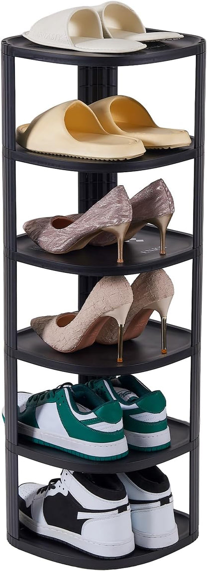 UFORU 6 Tier Vertical Shoe Rack,Corner Shoe Organizer for Entryway,Narrow Free Standing Shoe Organizer for Small Spaces,Tall Shoe Rock for Closet,Easy Assembly Shoe Storage Stand