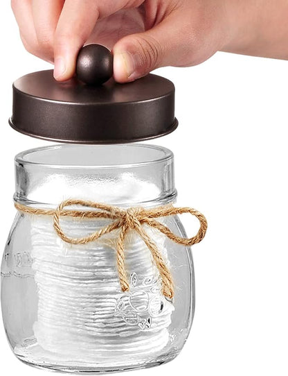 Amolliar Mason Jar Bathroom Vanity Organizer - Rustic Farmhouse Decor Bronze Bathroom Accessories -- Qtip Dispenser Holder Canister Glass for Q-tips,Cotton Swabs,Rounds,Ball,Flossers / Bronze,2-Pack