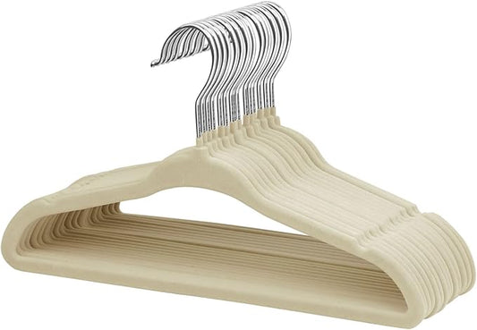 ManGotree Baby Velvet Clothes Hangers, Childrens Kids Hangers for Clothes Space Saving Non-Slip 15 Pack (Beige)