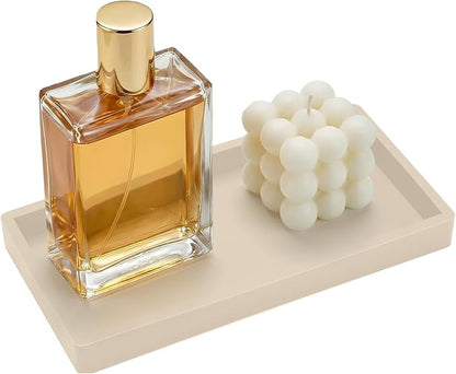 Bathroom Vanity Tray, 7.8 x 3.9 Inch Silicone Bathroom Tray Countertop, Non-Slip Decorative Tray for Bathroom, Kitchen, Toilet to Organize Perfume, Jewelry, Soap, Waterproof, Beige