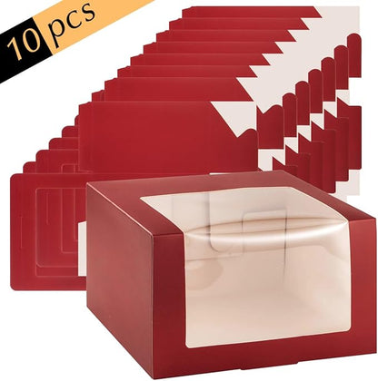 LADYBRO Red Gift Boxes with Window Display for Hat Storage Containter for Baseball Caps (Fitted, Snapbacks, Trucker), 7.8" x 7.8" x 4.8", 10 Pack