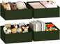 DIMJ Large Closet Shelf Organizer Bins 4 Packs with Handles and Divider, Fabric Trapezoid Storage Baskets, Foldable Clothes Containers Box for Shelf, Towel, Book, Toy, Purse, Hats, Green