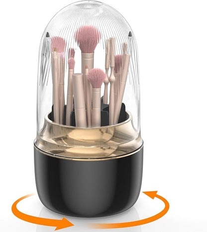 Anylady Makeup Brush Holder 360 Rotating, [Upgrade & with Cover] Makeup Brush Organizer for Vanity Countertop Bathroom (Black)