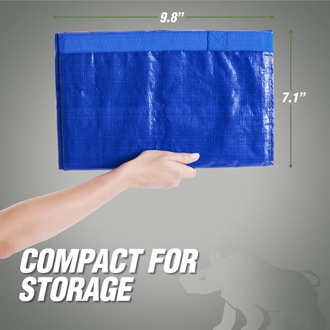 RUGGED RHINO Heavy Duty Extra Large Moving Bags, Durable Bag Strong Handles and Zipper, Moving Boxes Alternative for College Packing, Holiday Décor, Space Saving Storage with Label, 2 Pack Blue/Clear