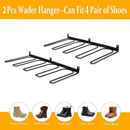 Wall-Mounted Boot Rack Organizer for Tall Boots - 4 Pair Metal Boot Organizer Including Wader Hangers, Perfect Entryway Shoe Rack for Cowboy Boots & More, Wader Rack for Entryway (2-Pack)