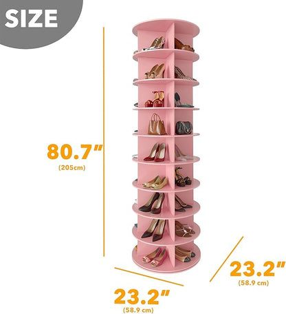 SpaceAid 9 Tier Rotating Shoe Rack Tower, Spinning Shoe Display Lazy Susan, Revolving 360 Shoe Rack Storage Round Carousel, Vertical Handbag Rotate Shoes Closet Organization (9-Tier Pink)