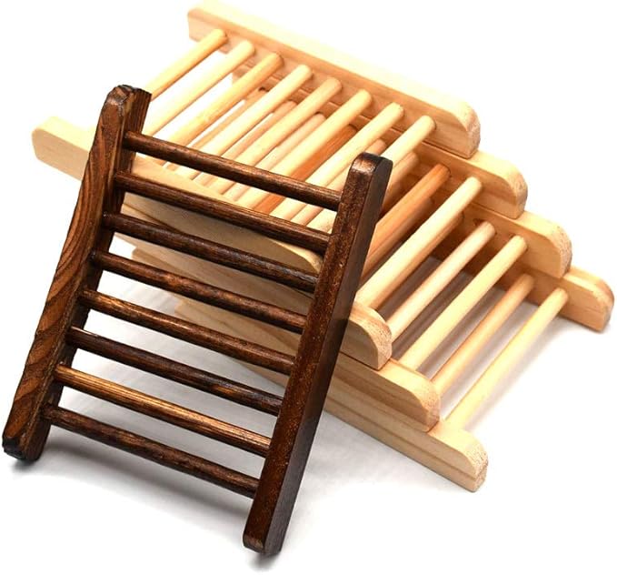 Ru S 10 Piece Home Bamboo Wood Soap Holder, Bathroom Wooden Soap Case, Hand Craft Bathtub Shower Dish Accessories (Charcoal and Wooden)