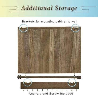 Rustic Wall Mounted Jewelry Organizer,Vintage Wooden Hanging Jewelry Holder Box with Barndoor Decor for Necklaces, Earings, Bracelets, Rings, Accessories. Includes Hook Organizer