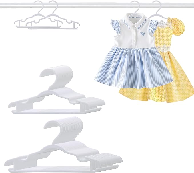 Baby Hangers 60 Pack 10.35 & 11.97 Inch Each 30 Pack Kids Clothes Hangers Plastic Infant Hangers for Closet Infant & Children Clothing Pants Coats Skirts (White)