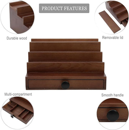 Walnut Cologne Organizer for Men - 4 Tier Wooden Cologne Perfume Display Stand with Drawer and Hidden Compartment, Mens Cologne Holder Shelf for Organizing and Storing