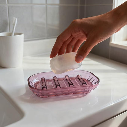 2-Pack Soap Dish Holder for Bar Soap, Bathroom Soap Dishes Soap Holder, Soap Saver Dry Stop Mushy Soap Tray for Shower Bathroom, Kitchen Sink,Pink