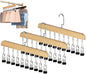 Hat Hangers for Closet,Space Saving Hanging Hats Organizer with 10 Clips,Wooden Legging Hangers 3 Pack,360° Rotating Closet Organizer for Pants, Skirts and Socks Storage (Set of 3,Natural)