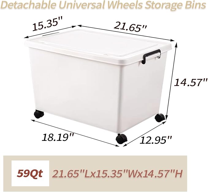 YUNGSHY 60 Quart white plastic large storage bins with lids,Durable Nestable container Secure Pull Handle organizing for home,school and office (white, 3 L)