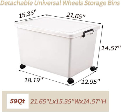 YUNGSHY 60 Quart white plastic large storage bins with lids,Durable Nestable container Secure Pull Handle organizing for home,school and office (white, 3 L)