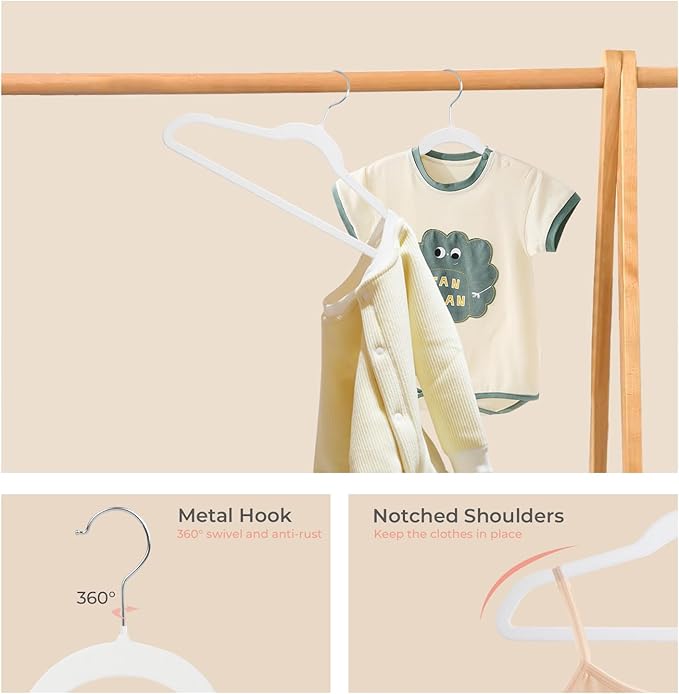 ManGotree 14 Inch Kids Velvet Hangers for Closet, Ultra-Thin Space Saving Children's Clothes Hangers, Non-Slip Felt Toddler Hanger for Youth's Clothes (66 Pack, White)
