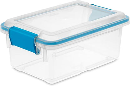 Sterilite 7.5 Qt Gasket Box, Stackable Storage Bin with Latching Lid and Tight Seal, Plastic Container to Organize Basement, Clear Base, Lid, 1-Pack