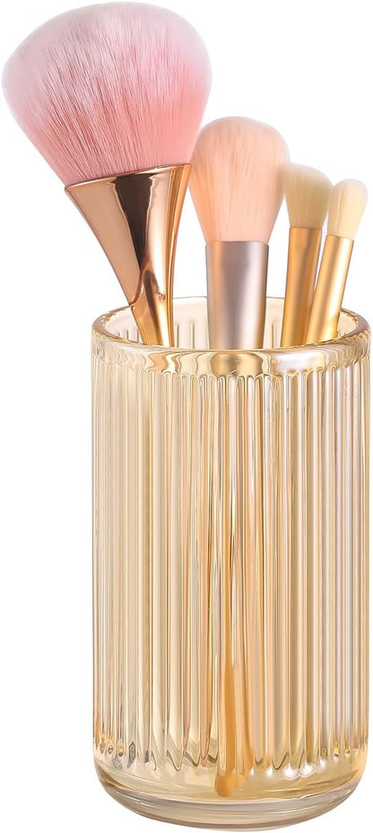 DASITON Makeup Brush Holder Organizer, Crystal Glass Makeup Brushes Storage Holder, Vintage Make Up Brush Cup for Vanity, Pen Pencil Holder for Desk, Toothbrush Holders for Bathroom (Coffee L)