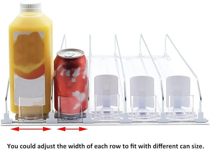 Drink Soda Can Dispenser For Refrigerator, Spring Loaded Fridge Drink, Width Push Rod Slide Rail Soda Can 38cm(Black)