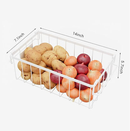Freezer Storage Organize Baskets - 3 Pack Stackable Deep Freezer Organizer Bins for Most 7 Cu.FT Chest Freezer with Handles, Sturdy but Light, Metal Coated, Add Space, Easy to Reach