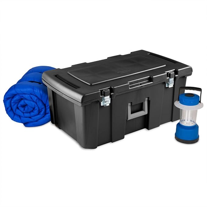 Sterilite 3-Pack Wheeled Footlocker, Lockable Plastic Utility Storage Bins w/Lids, Black - Heavy-Duty Organizing Containers for Home, Office, Garage, and Basement