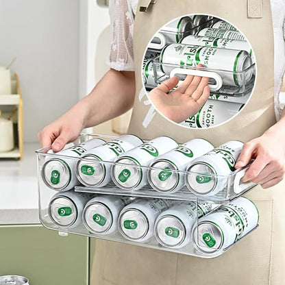 Xicennego Upgrade 2-Tier Rolling Soda Can Storage Organizer for Tall Skinny Soda/Pop Cans, Soda Can Dispenser for Refrigerator, Fridge Can Drink Holder, Plastic Storage Rack for Fefrigerators, Pantry