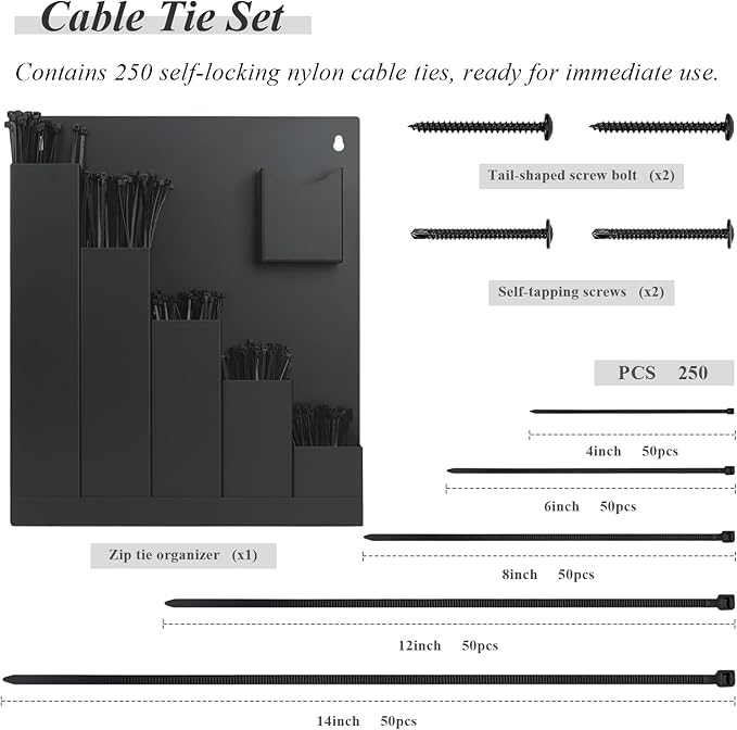 Cable Tie Holder, Cable Tie Organizer Fits Various Lengths of Zip Ties, Zip Tie Holder for Workshop, Shed, Garage, Home