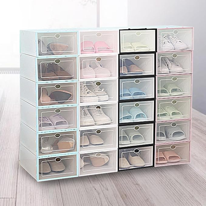Ciieeo Stackable Shoe Storage Boxes 6pcs Thickened Plastic Shoe Organizer with White Frame for Women Closet Storage