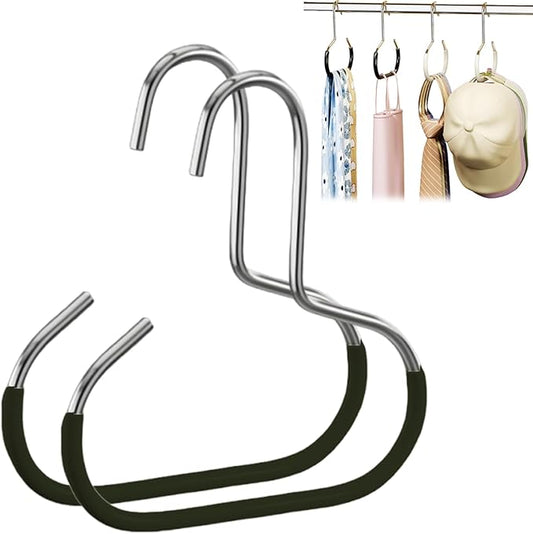 Durable Steel Hangers: Maximize Closet Space with Versatile Storage, Non-Slip Stainless Steel Clothes Rack Organizer for Hats, Ties, Scarves, Clothes (2, Black)