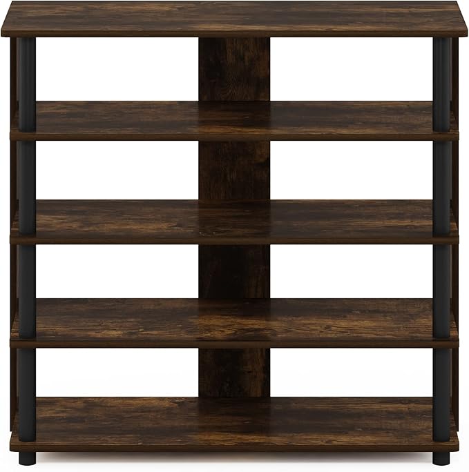 Furinno Turn-N-Tube 5 Tier Wide Shoe Rack, Amber Pine/Black
