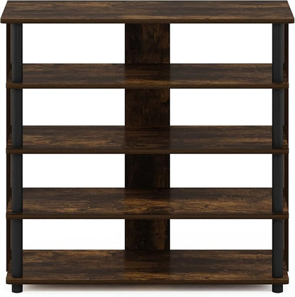 Furinno Turn-N-Tube 5 Tier Wide Shoe Rack, Amber Pine/Black