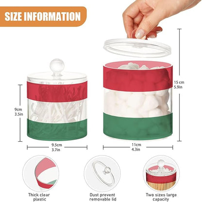 DOMIKING Hungarian Flag 2 Pack Bathroom Canisters Cotton Swab Holder Dispenser Plastic Cotton Ball Jar Acrylic Storage Containers for Floss Cotton Ball Makeup Sponges