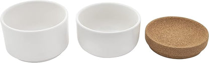 Kamenstein Cork and Ceramic 3 Piece Stackable Salt and Pepper Cellar For Countertop Space Saving; Pivoting Lid to Retain Freshness for Easy Open, 4 x 4 x 4.25 Inch, Natural Cork and White Ceramic
