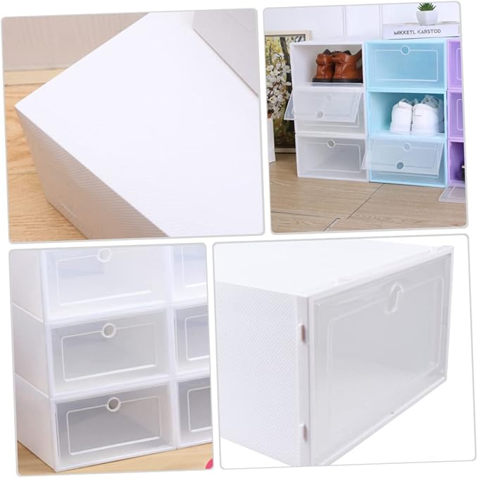 Healifty 6pcs Transparent Stackable Drawer Type Shoe Boxes with Breathable Design Easy Use Containers for Closet Entryway Under Bed Storage Men's White