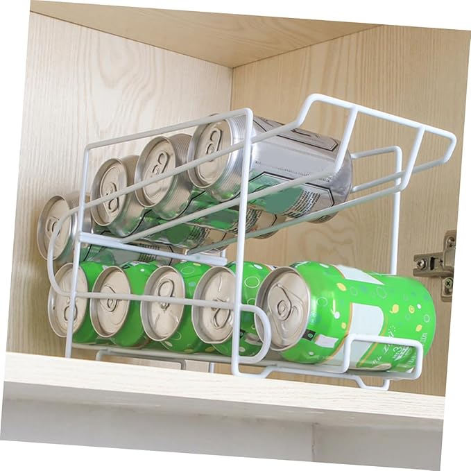 FRCOLOR Automatic Iron Can Storage Rack White Refrigerator Organizer for Soda and Beer Cans Self-covering Function, Space-saving Kitchen Beverage Dispenser for Home Use