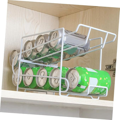 FRCOLOR Automatic Iron Can Storage Rack White Refrigerator Organizer for Soda and Beer Cans Self-covering Function, Space-saving Kitchen Beverage Dispenser for Home Use