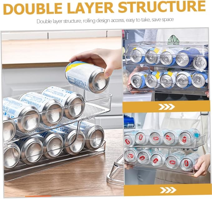 Amosfun Household Can Organizer Double-Layer Design Convenient Beverage Storage for Fridge and Pantry Automatic Rolling Drink Holder Pet Material for Soda and Cans