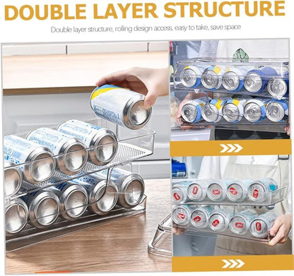 Amosfun Household Can Organizer Double-Layer Design Convenient Beverage Storage for Fridge and Pantry Automatic Rolling Drink Holder Pet Material for Soda and Cans