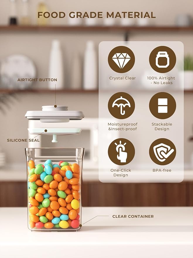 Airtight Food Storage Containers with Lids, Pop Top Kitchen Pantry Organizers and Storage, BPA-Free Clear Plastic Canisters for Cereal, Flour, Sugar, Rice, and Baking Supplies, 1.5Qt & 0.5Qt